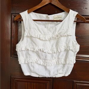 Rachel Antonoff White Linen Ruffle Cropped Top M